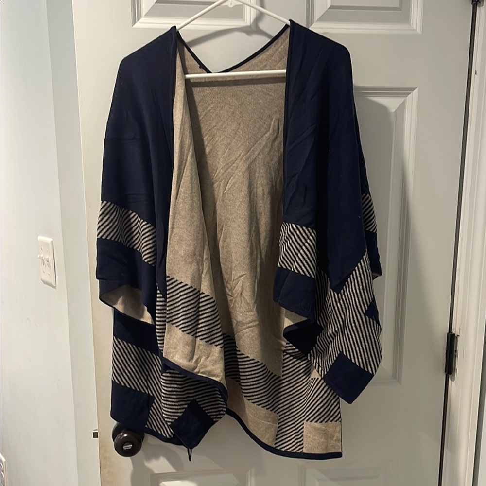 Navy and Beige Striped Kimono/poncho